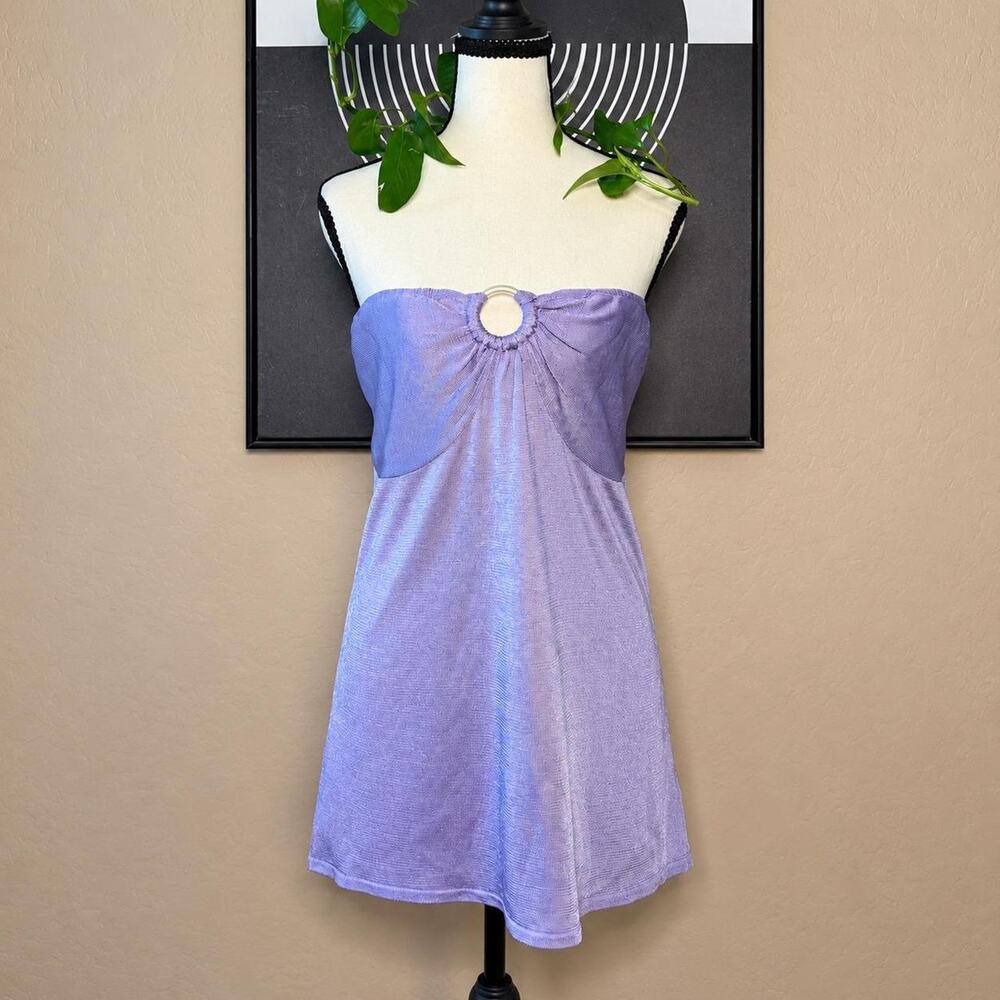 Vintage Y2K Nieman Marcus Lavender Metallic Strapless Babydoll Top Ring Detail
